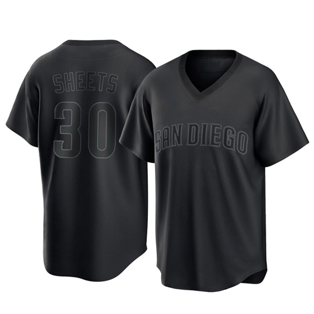 Elroe S.Diego Padres #30 Gavin Sheets Player Black Pitch Fashion Game T-shirt Stitched Jerseys