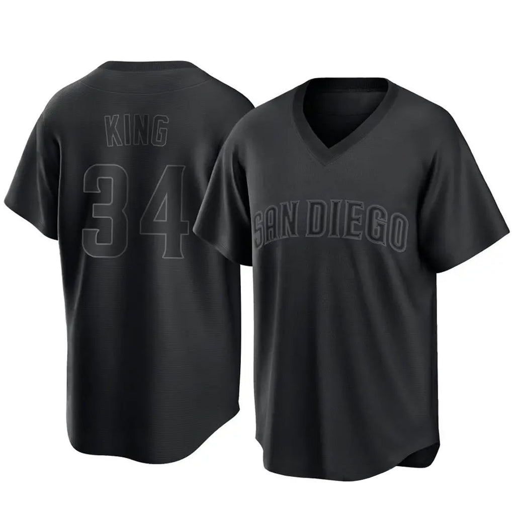 Elroe S.Diego Padres #34 Michael King Player Black Pitch Fashion Game T-shirt Stitched Jerseys