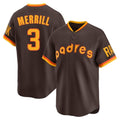Elroe S.Diego Padres #3 Jackson Merrill Player Brown Home Cooperstown Collection Replica Game Stitched Jerseys