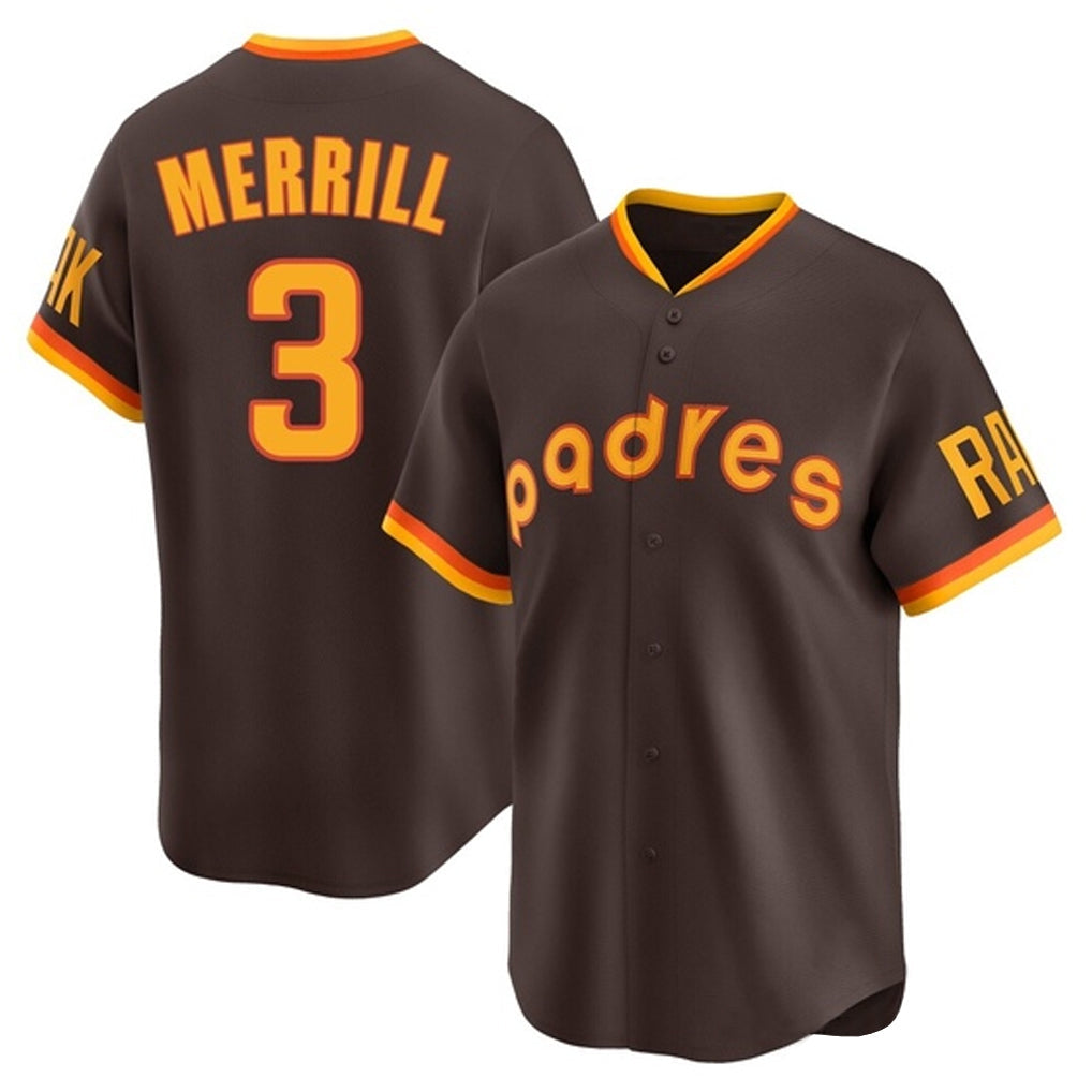 Elroe S.Diego Padres #3 Jackson Merrill Player Brown Home Cooperstown Collection Replica Game Stitched Jerseys