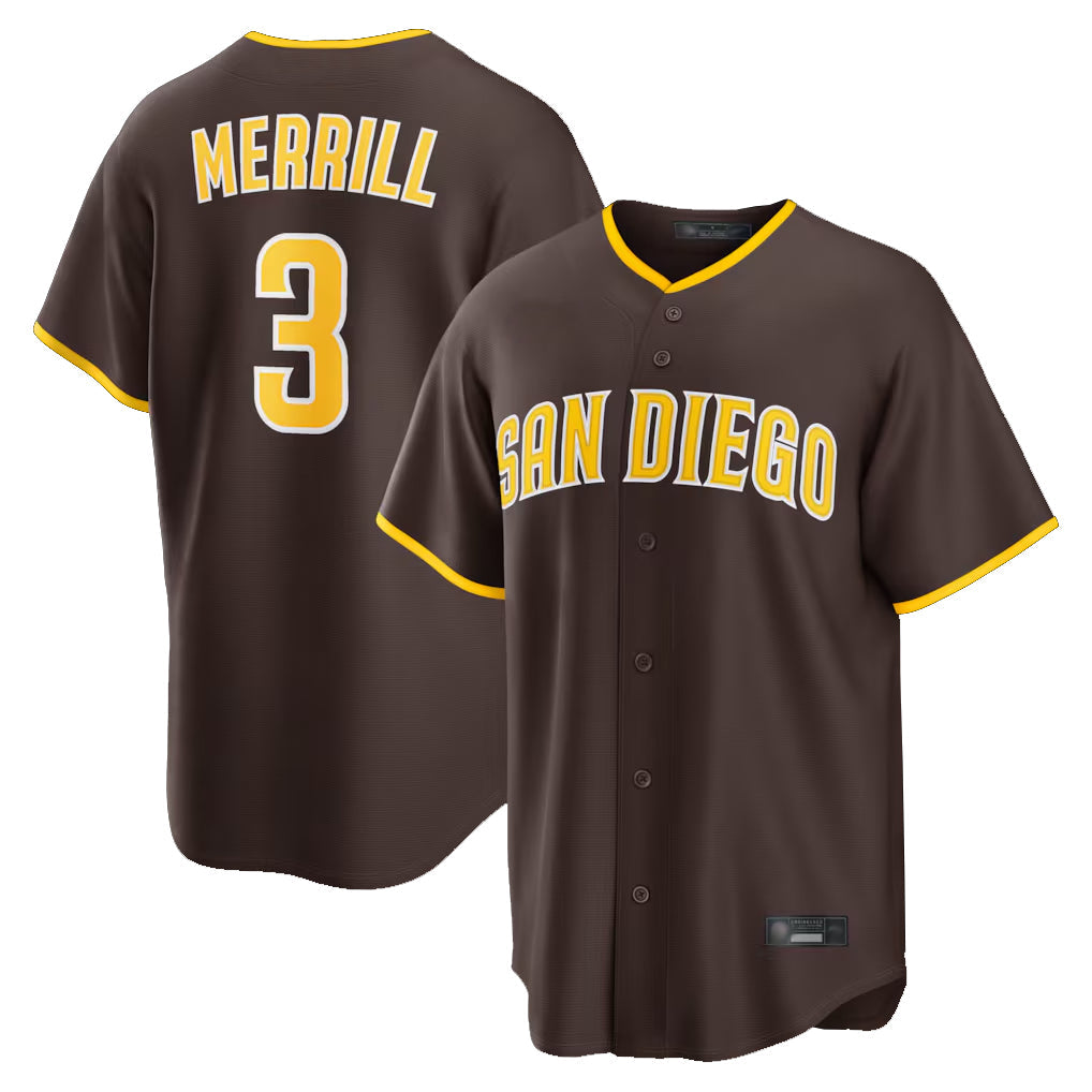 Elroe S.Diego Padres #3 Jackson Merrill Player Brown Home Game Stitched Jerseys