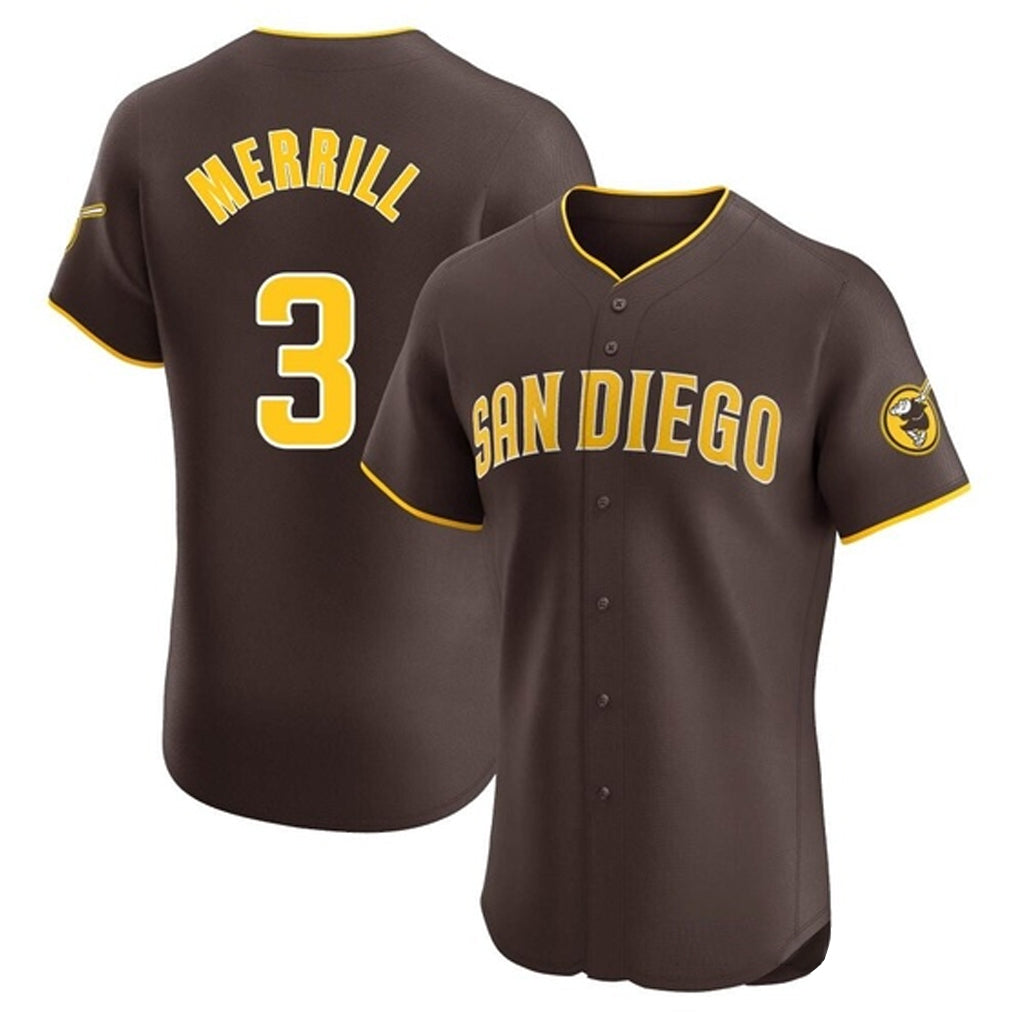Elroe S.Diego Padres #3 Jackson Merrill Player Brown Home Limited Elite Stitched Jerseys
