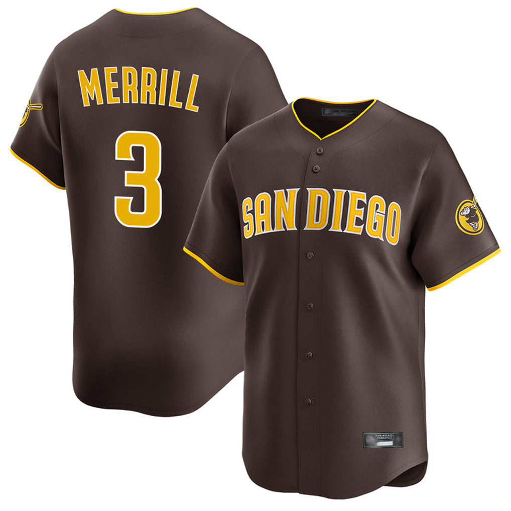 Elroe S.Diego Padres #3 Jackson Merrill Player Brown Home Limited Stitched Jerseys