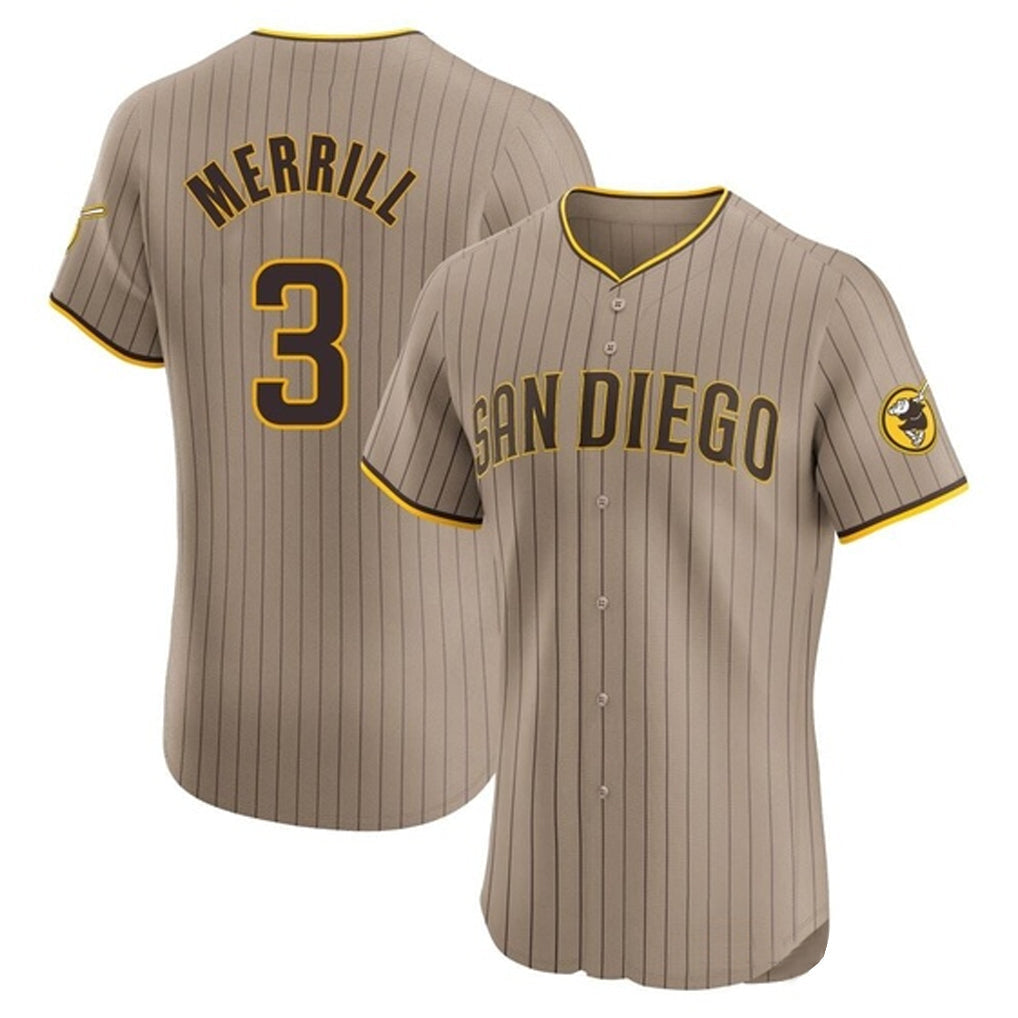 Elroe S.Diego Padres #3 Jackson Merrill Player Khaki Home Limited Elite Stitched Jerseys