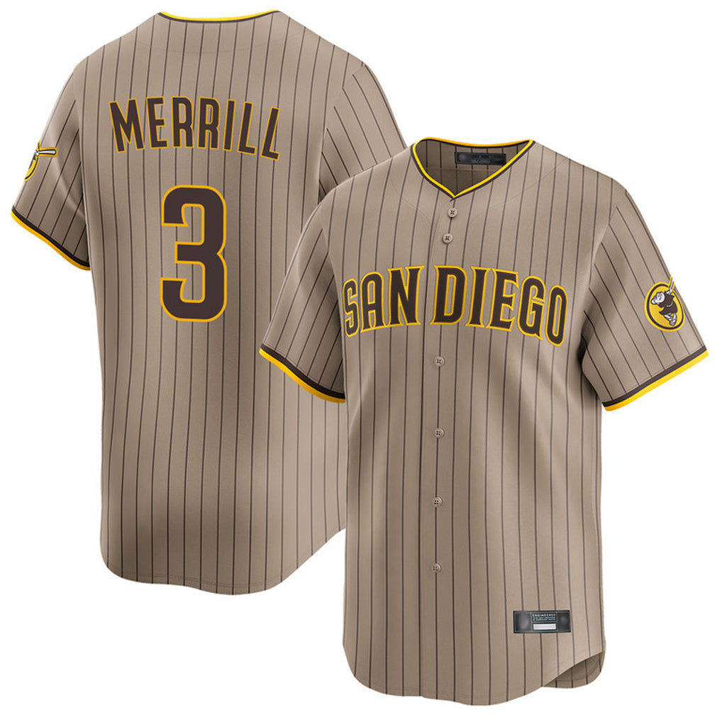 Elroe S.Diego Padres #3 Jackson Merrill Player Khaki Home Limited Stitched Jerseys