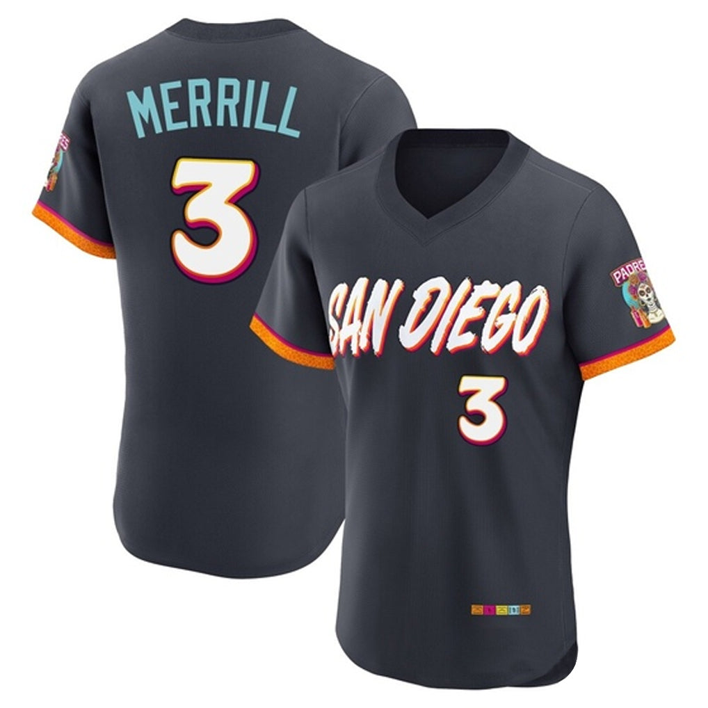 Elroe S.Diego Padres #3 Jackson Merrill Player Obsidian 2026 City Connect Home Limited Elite T-shirt Stitched Jerseys