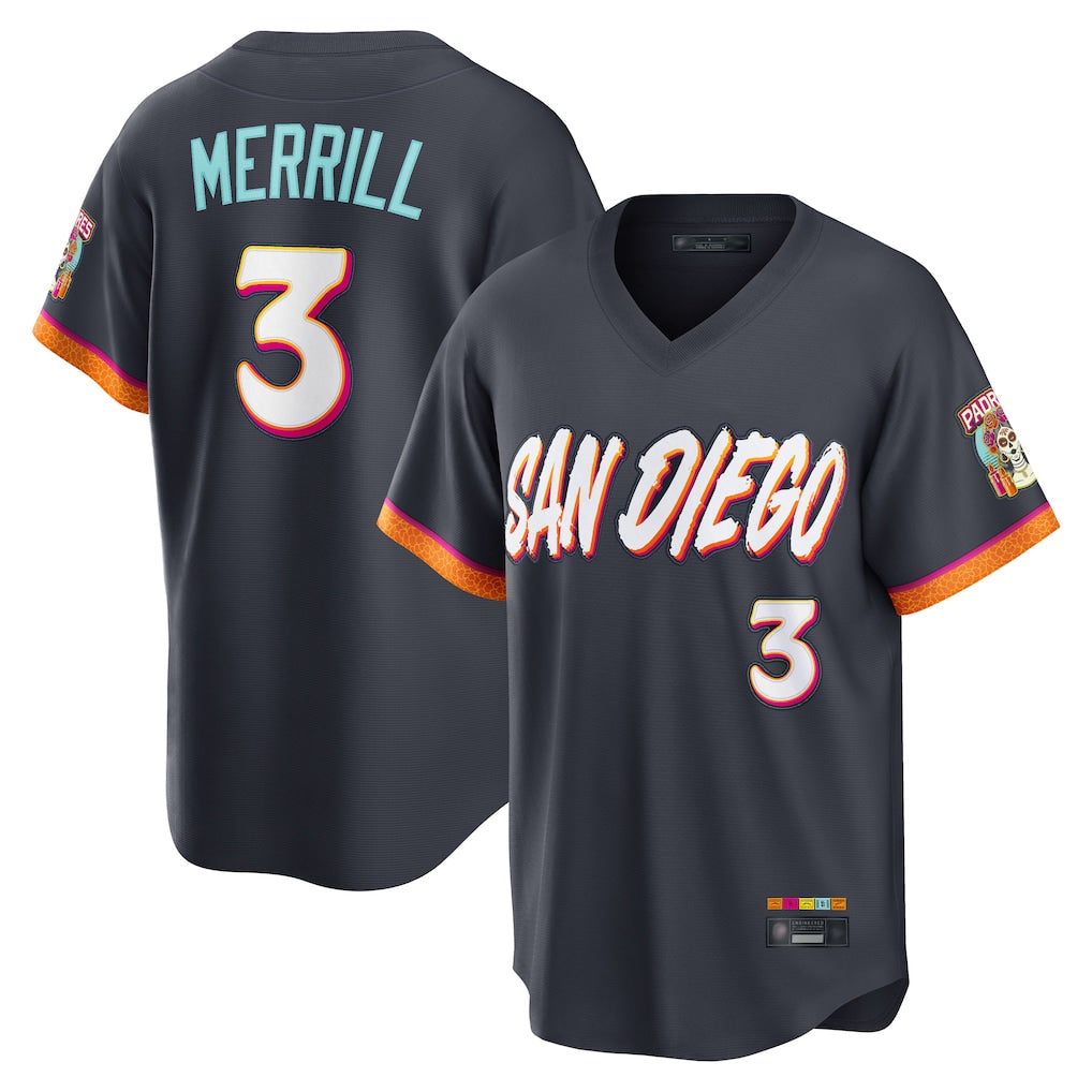 Elroe S.Diego Padres #3 Jackson Merrill Player Obsidian 2026 City Connect Home Limited T-shirt Stitched Jerseys