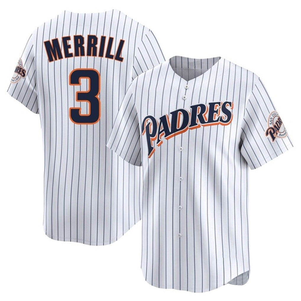 Elroe S.Diego Padres #3 Jackson Merrill Player White Cooperstown Collection Limited Home Stitched Jerseys