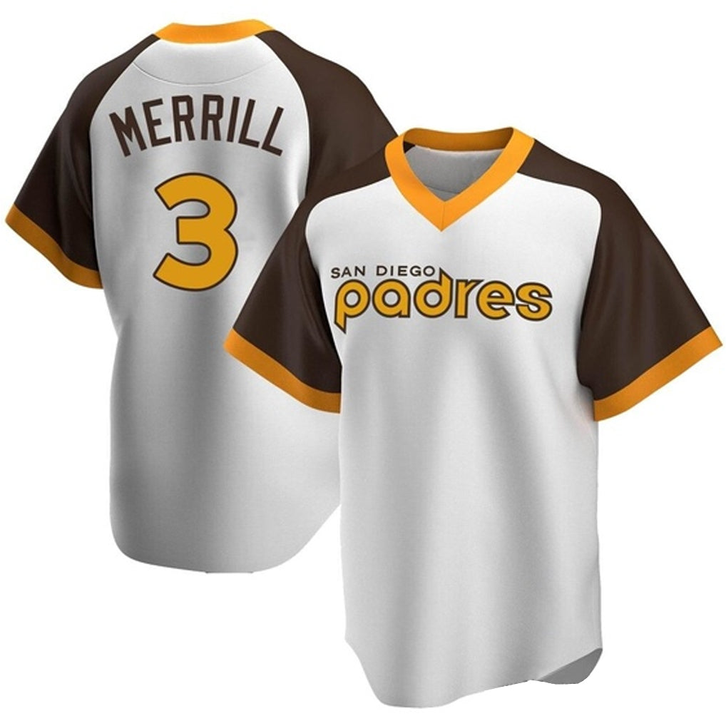 Elroe S.Diego Padres #3 Jackson Merrill Player White Home Cooperstown Collection Replica Game Stitched Jerseys
