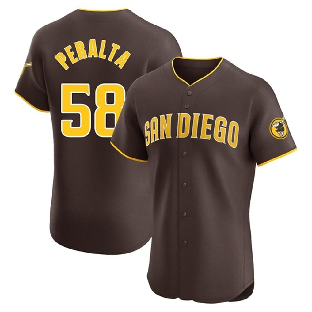 Elroe S.Diego Padres #58 Wandy Peralta Player Brown Home Limited Elite Stitched Jerseys