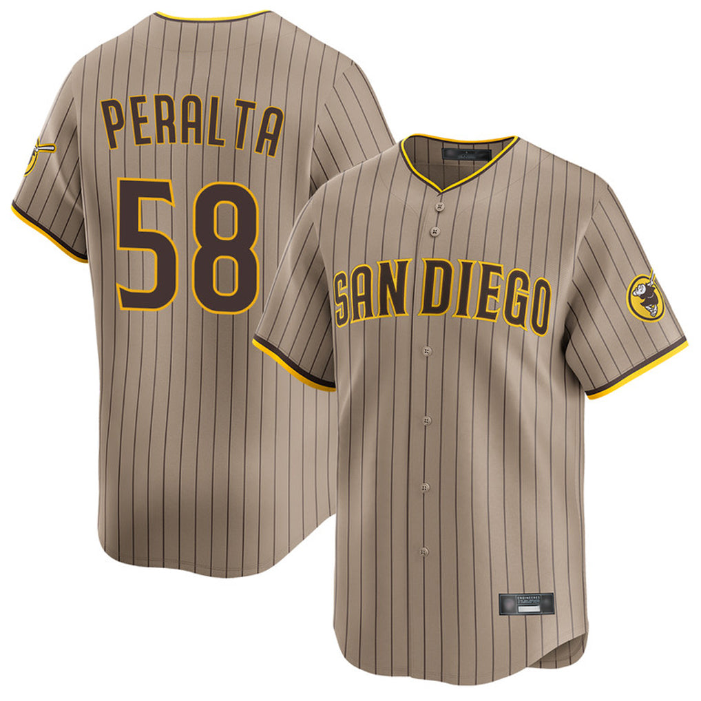 Elroe S.Diego Padres #58 Wandy Peralta Player Khaki Home Limited Stitched Jerseys