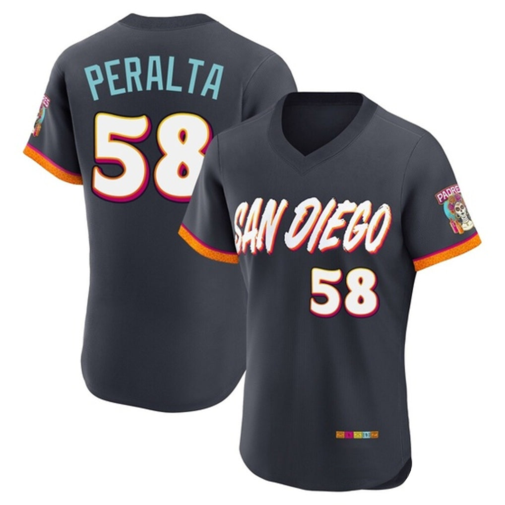 Elroe S.Diego Padres #58 Wandy Peralta Player Obsidian 2026 City Connect Home Limited Elite T-shirt Stitched Jerseys