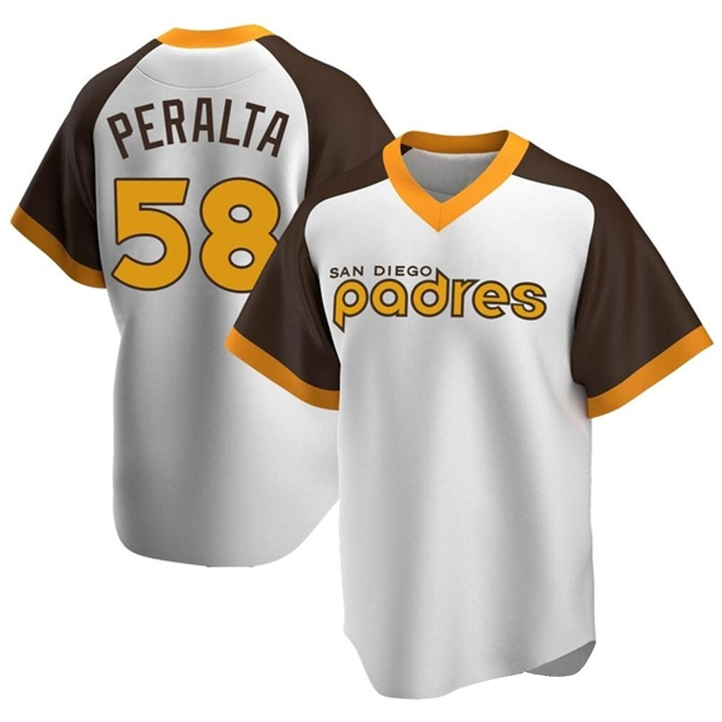 Elroe S.Diego Padres #58 Wandy Peralta Player White Home Cooperstown Collection Replica Game Stitched Jerseys