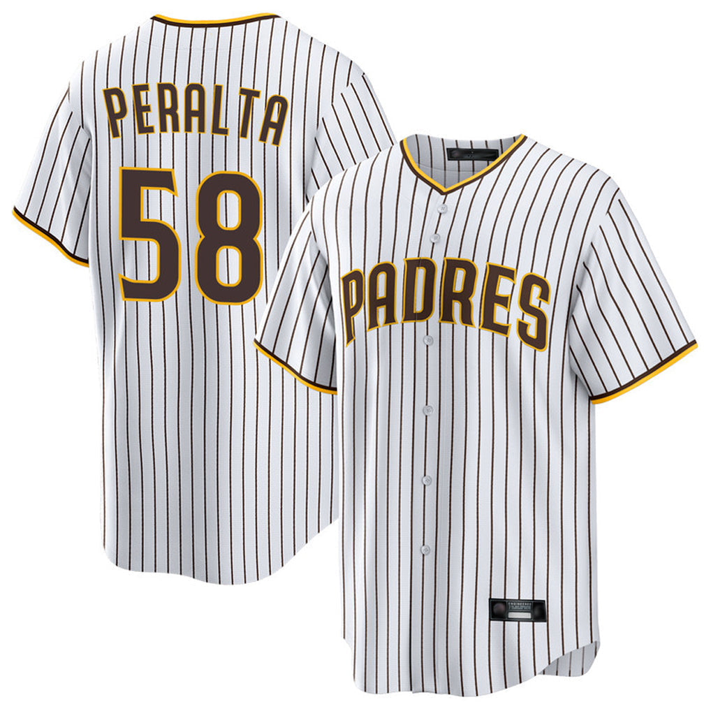 Elroe S.Diego Padres #58 Wandy Peralta Player White Home Game Stitched Jerseys