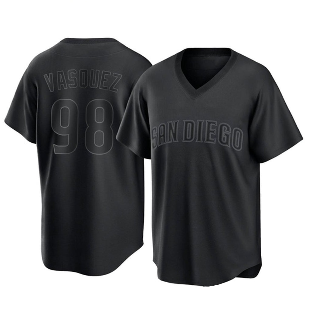 Elroe S.Diego Padres #98 Randy Vasquez Player Black Pitch Fashion Game T-shirt Stitched Jerseys