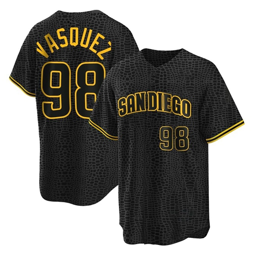Elroe S.Diego Padres #98 Randy Vasquez Player Black Snake Skin City Home Game Stitched Jerseys