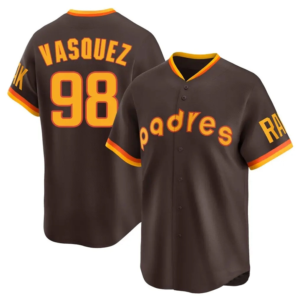 Elroe S.Diego Padres #98 Randy Vasquez Player Brown Home Cooperstown Collection Replica Game Stitched Jerseys