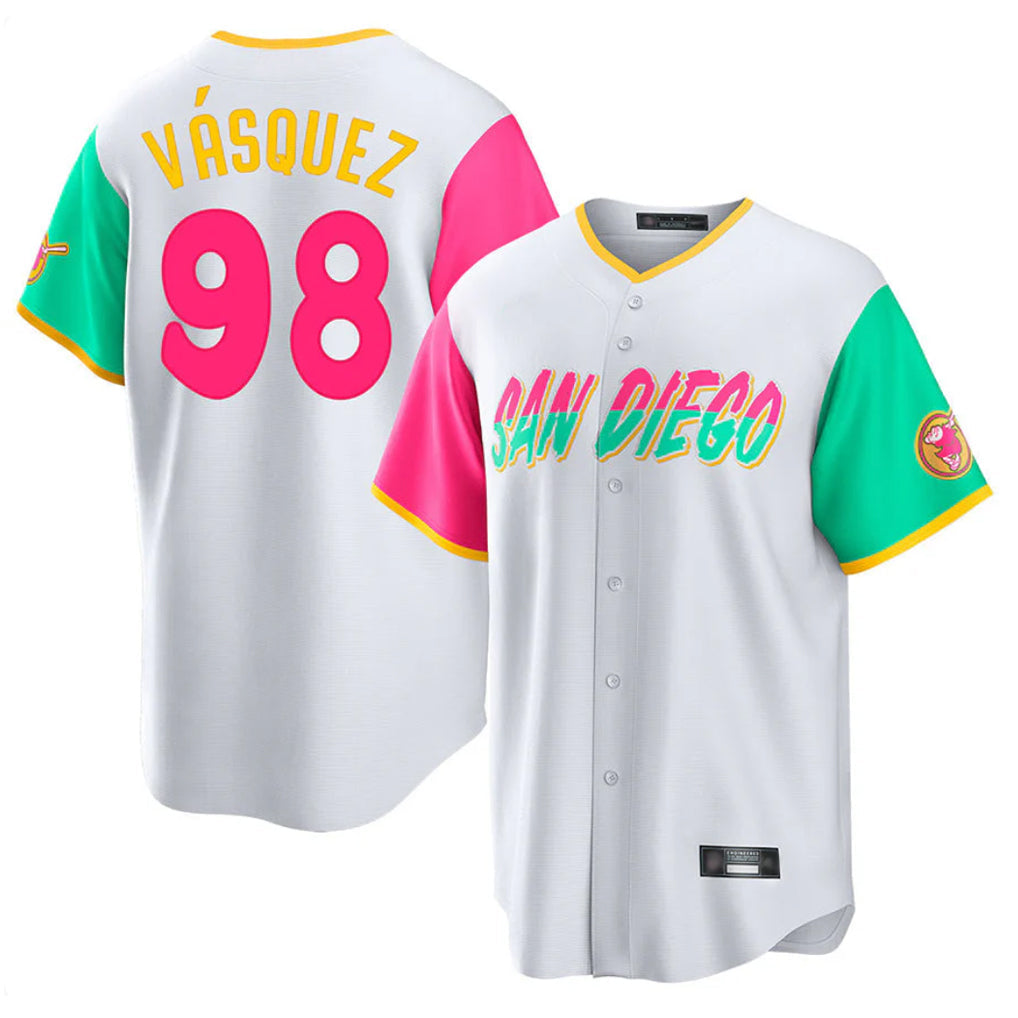 Elroe S.Diego Padres #98 Randy Vasquez Player White City Connect Home Game Stitched Jerseys
