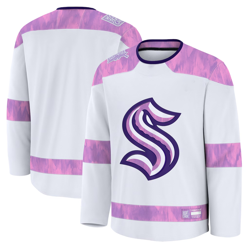 Elroe S.Kraken White 2024 Hockey Fights Cancer Practice Jerseys