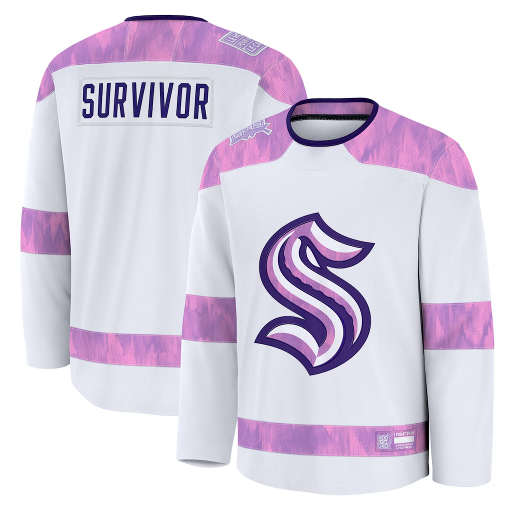 Elroe S.Kraken White Hockey Fights Cancer Survivor Practice Jerseys
