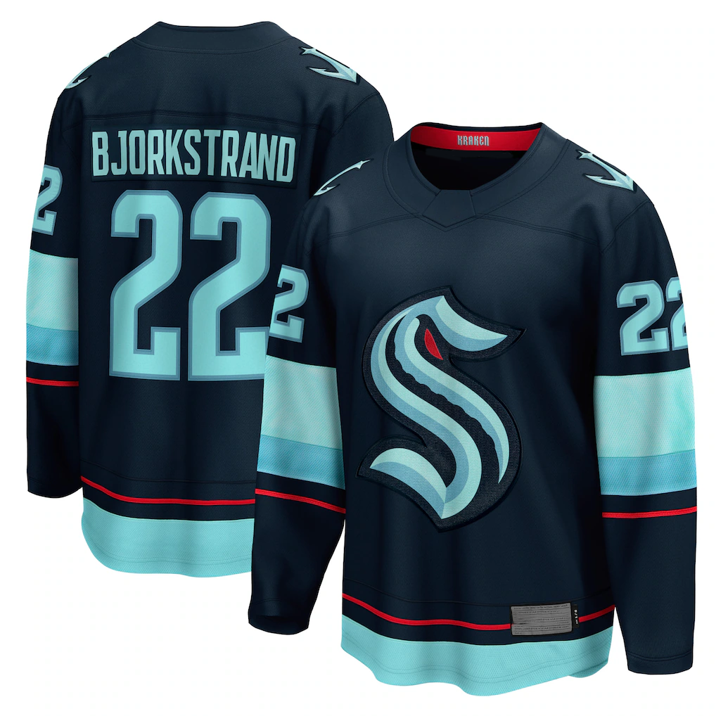 Elroe S.Kraken #22 Oliver Bjorkstrand Deep Sea Blue Home Breakaway Player Jerseys