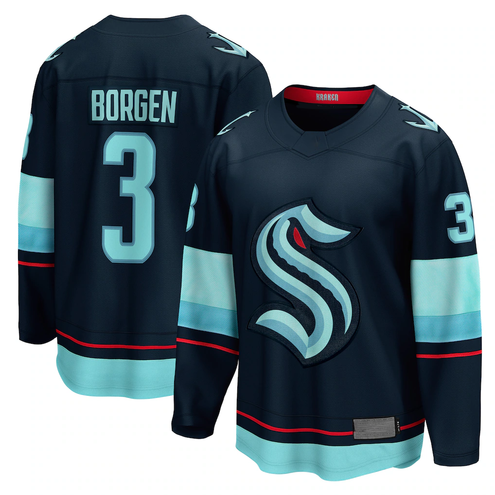 Elroe S.Kraken #3 Will Borgen Deep Sea Blue Home Breakaway Player Jerseys