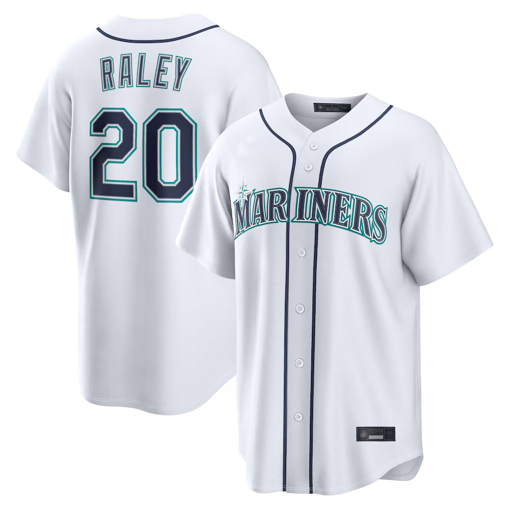 Elroe S.Mariners #20 Luke Raley Player White Home Game Stitched Jerseys