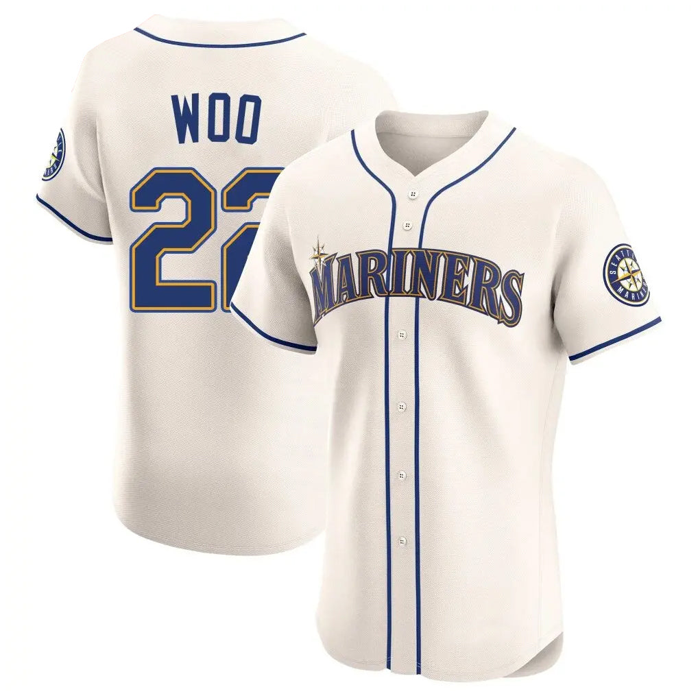Elroe S.Mariners #22 Bryan Woo Player Cream Home Limited Elite Stitched Jerseys