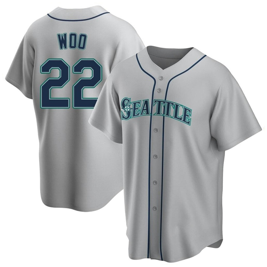 Elroe S.Mariners #22 Bryan Woo Player Gray Home Game Stitched Jerseys