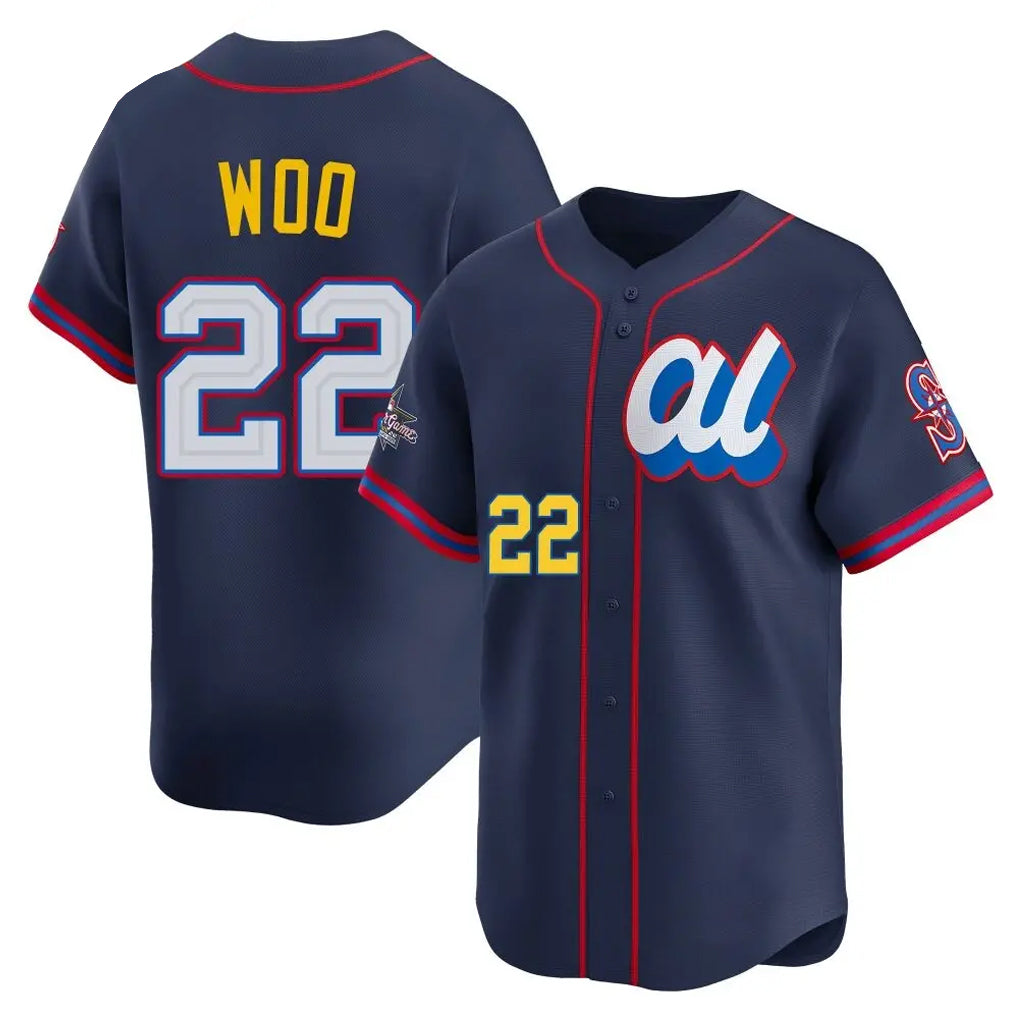 Elroe S.Mariners #22 Bryan Woo Player Navy American League All-Star Edition Limited Stitched Jerseys