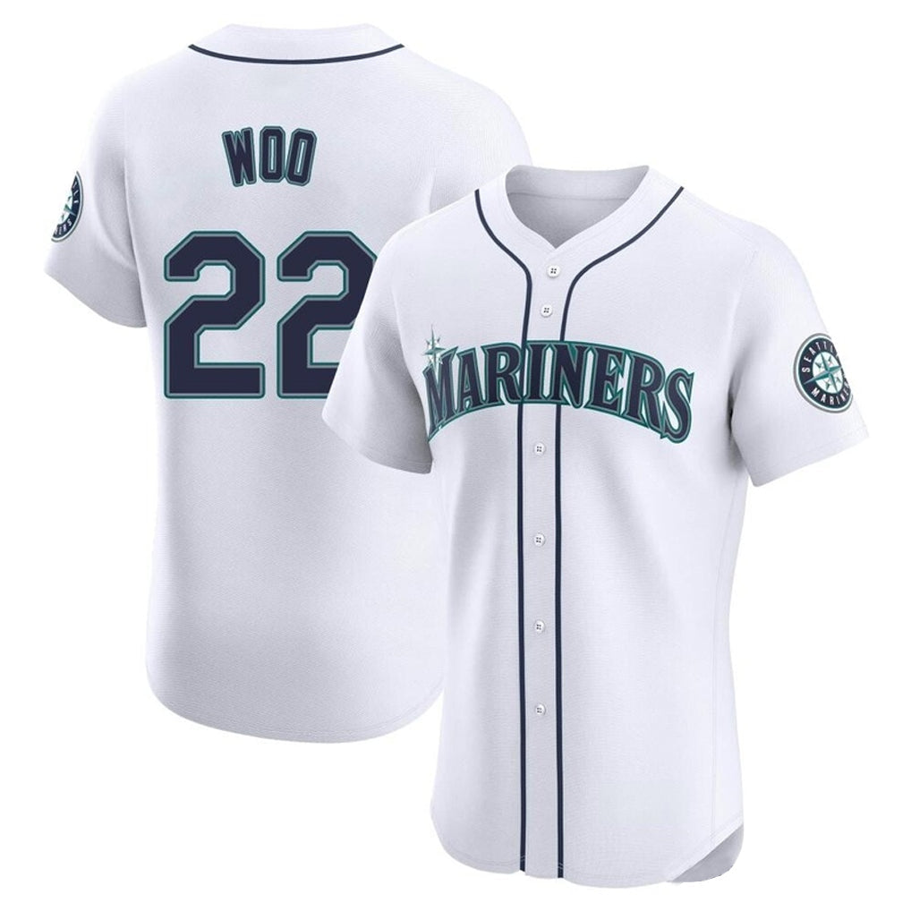 Elroe S.Mariners #22 Bryan Woo Player White Home Limited Elite Stitched Jerseys