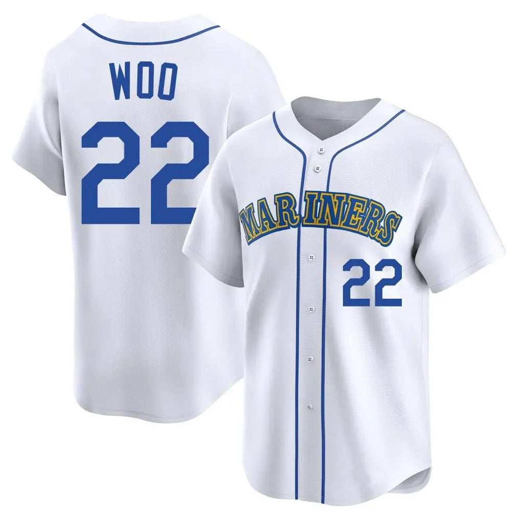 Elroe S.Mariners #22 Bryan Woo Player White Pitch Fashion Game Stitched Jerseys