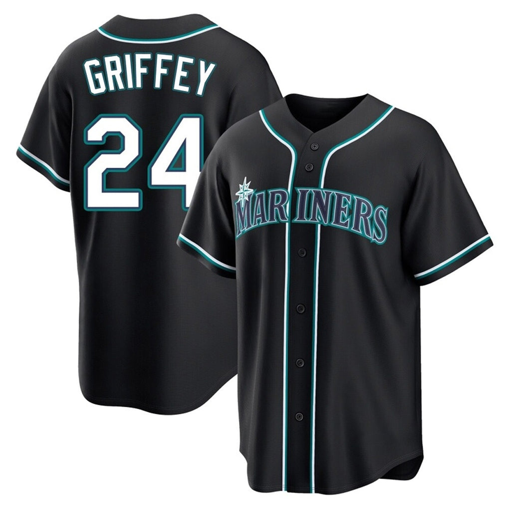 Elroe S.Mariners #24 Ken Griffey Jr Player Black Fashion Home Limited Stitched Jerseys