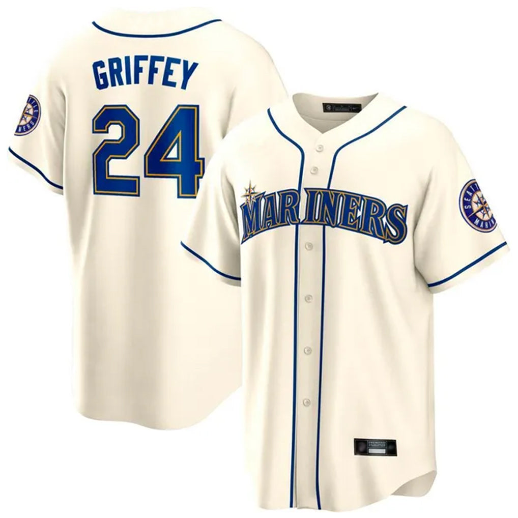 Elroe S.Mariners #24 Ken Griffey Jr Player Cream Cooperstown Home Limited Stitched Jerseys