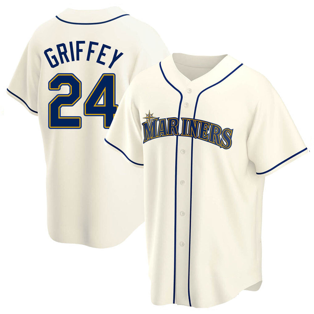 Elroe S.Mariners #24 Ken Griffey Jr Player Cream Home Game Stitched Jerseys