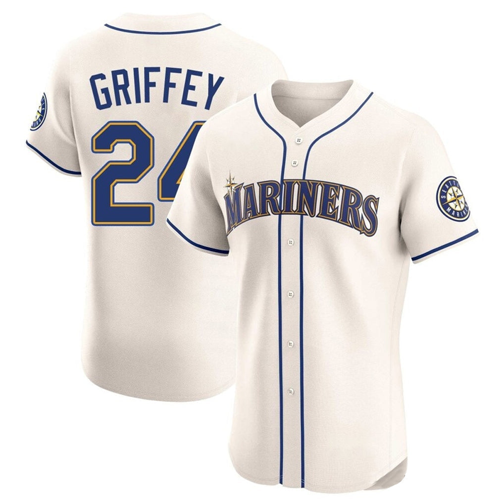 Elroe S.Mariners #24 Ken Griffey Jr Player Cream Home Limited Elite Stitched Jerseys