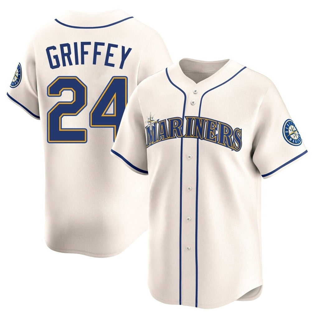 Elroe S.Mariners #24 Ken Griffey Jr Player Cream Home Limited Stitched Jerseys