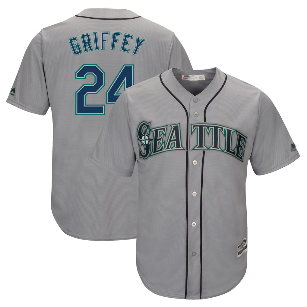 Elroe S.Mariners #24 Ken Griffey Jr Player Gray Cool Base Home Game Stitched Jerseys