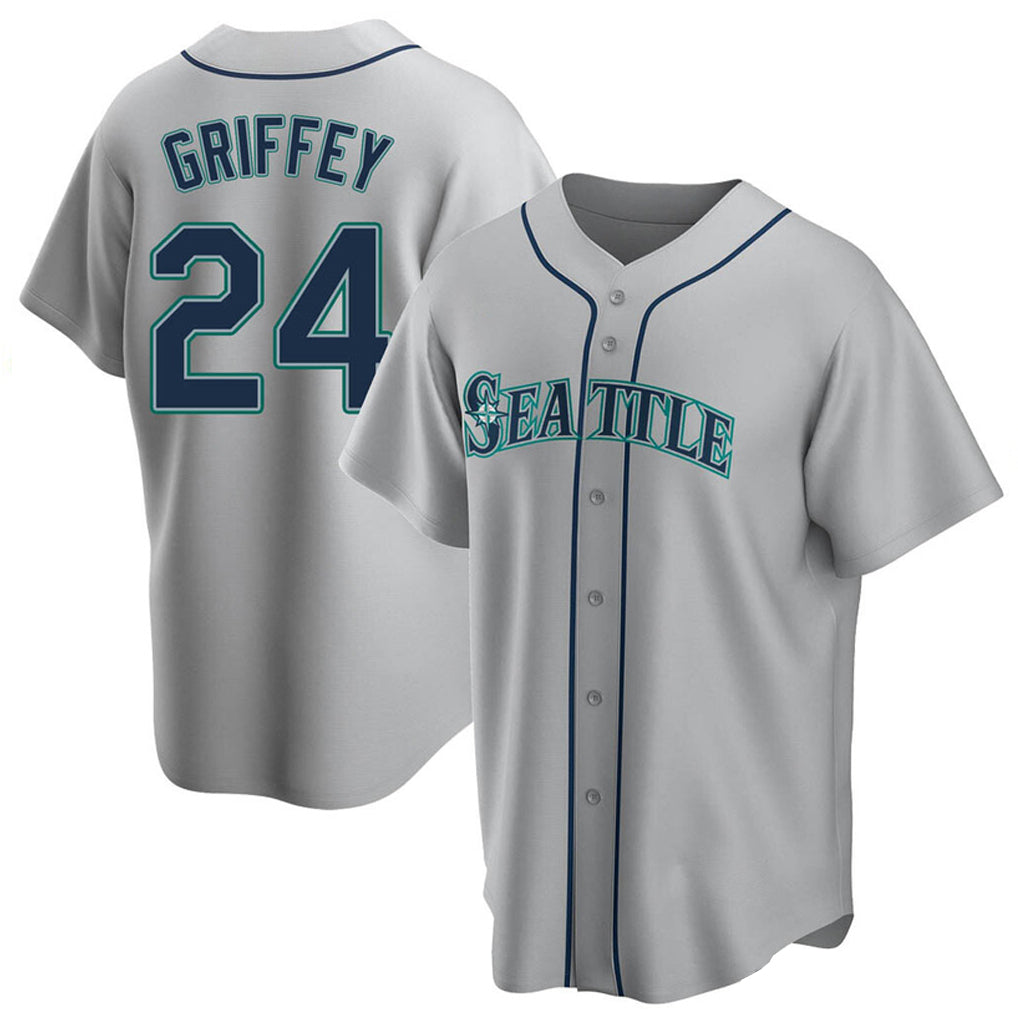 Elroe S.Mariners #24 Ken Griffey Jr Player Gray Home Game Stitched Jerseys