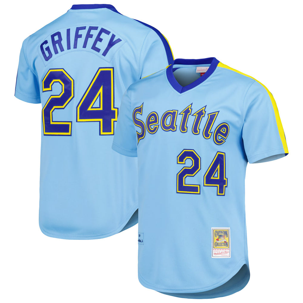 Elroe S.Mariners #24 Ken Griffey Jr Player Light Blue Mitchell & Ness Cooperstown Collection Game Stitched Jerseys