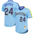 Elroe S.Mariners #24 Ken Griffey Jr Player Light Blue Mitchell & Ness Cooperstown Collection Game Stitched Jerseys