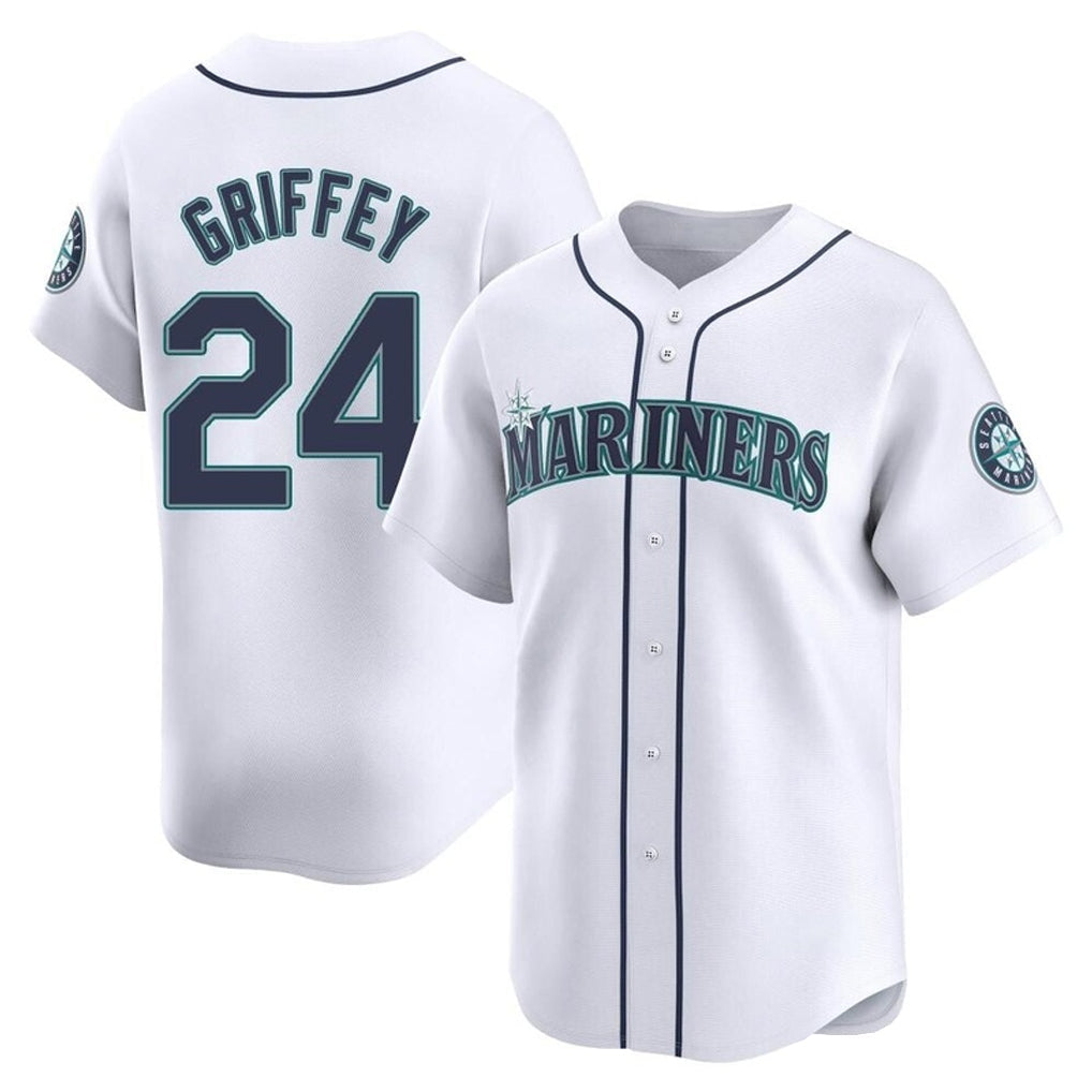 Elroe S.Mariners #24 Ken Griffey Jr Player White Home Limited Stitched Jerseys