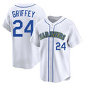 Elroe S.Mariners #24 Ken Griffey Jr Player White Pitch Fashion Game Stitched Jerseys