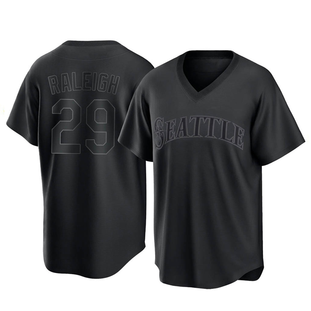 Elroe S.Mariners #29 Cal Raleigh Player Black Replica Fashion T-shirt Stitched Jerseys