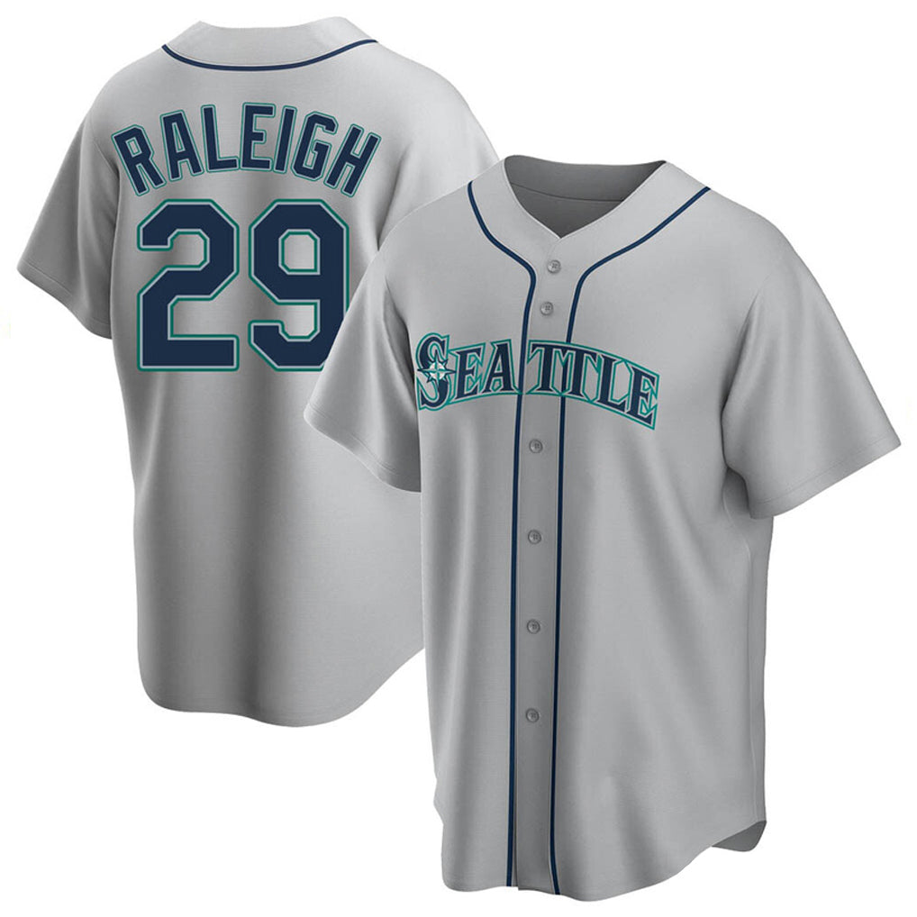 Elroe S.Mariners #29 Cal Raleigh Player Gray Home Game Stitched Jerseys