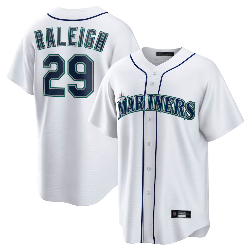 Elroe S.Mariners #29 Cal Raleigh Player White Home Game Stitched Jerseys
