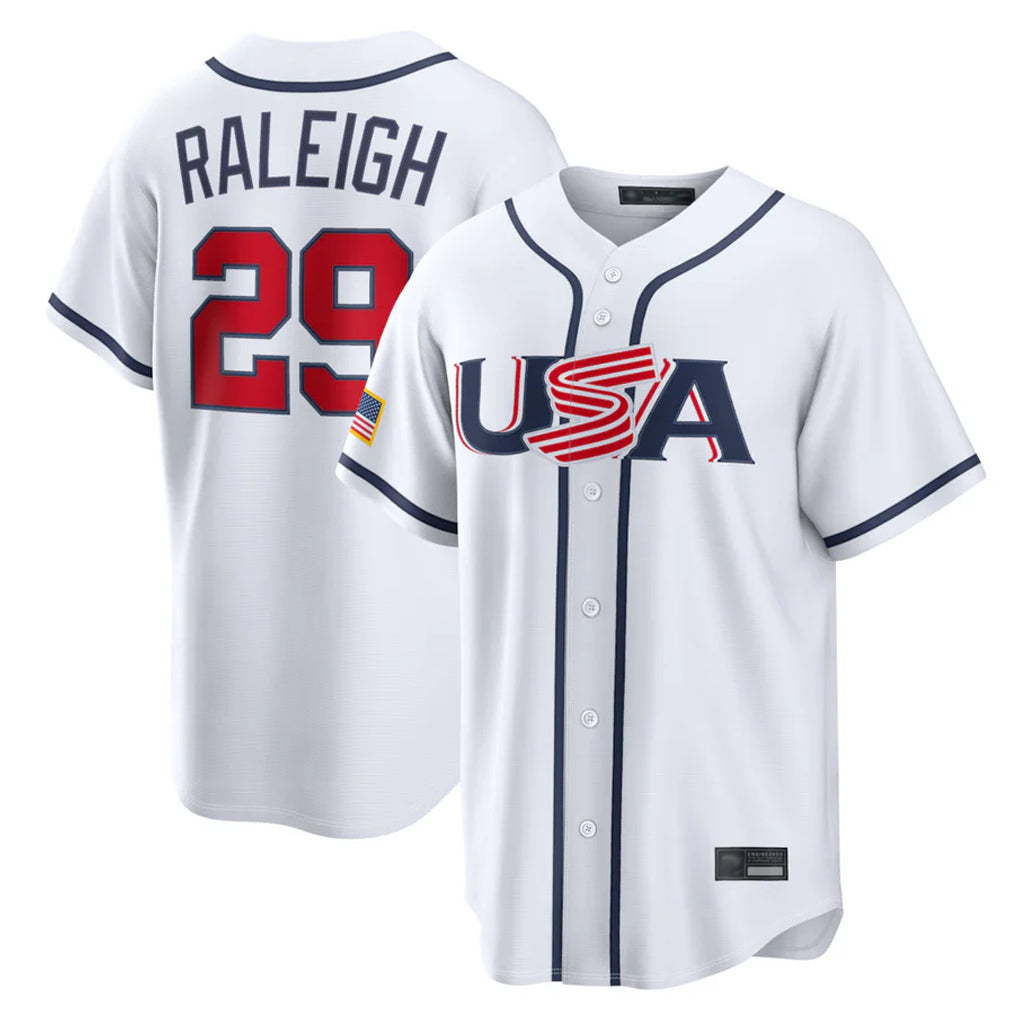 Elroe S.Mariners #29 Cal Raleigh Player White USA 2026 World Classic Game Stitched Jerseys