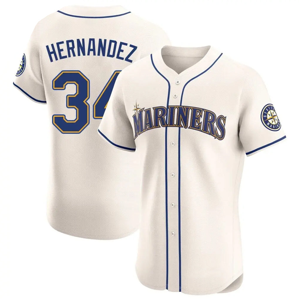 Elroe S.Mariners #34 Felix Hernandez Player Cream Home Limited Elite Stitched Jerseys
