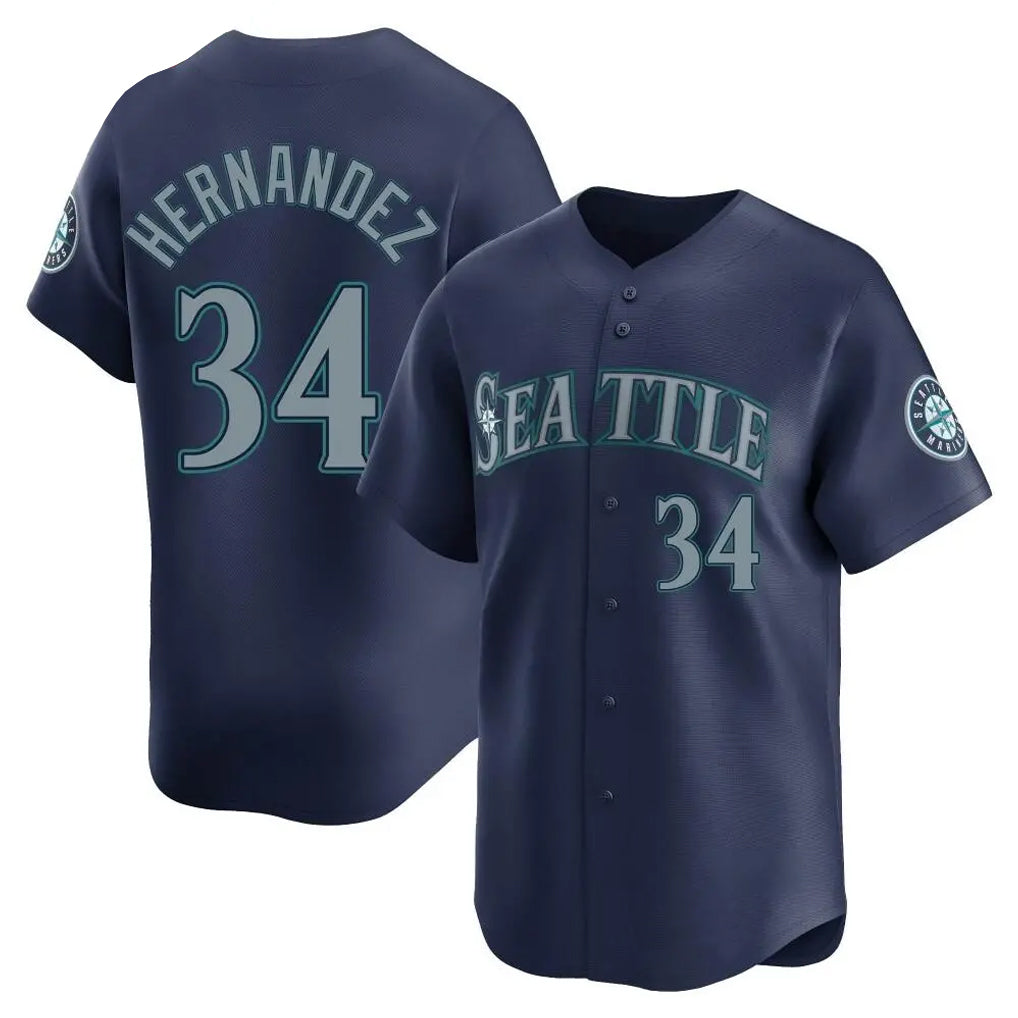 Elroe S.Mariners #34 Felix Hernandez Player Navy Home Limited Stitched Jerseys