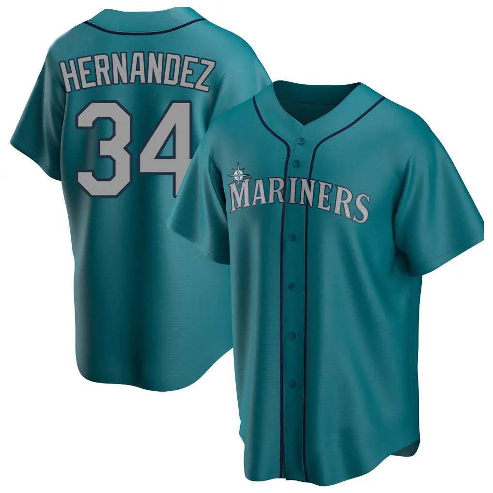 Elroe S.Mariners #34 Felix Hernandez Player Teal Home Game Stitched Jerseys
